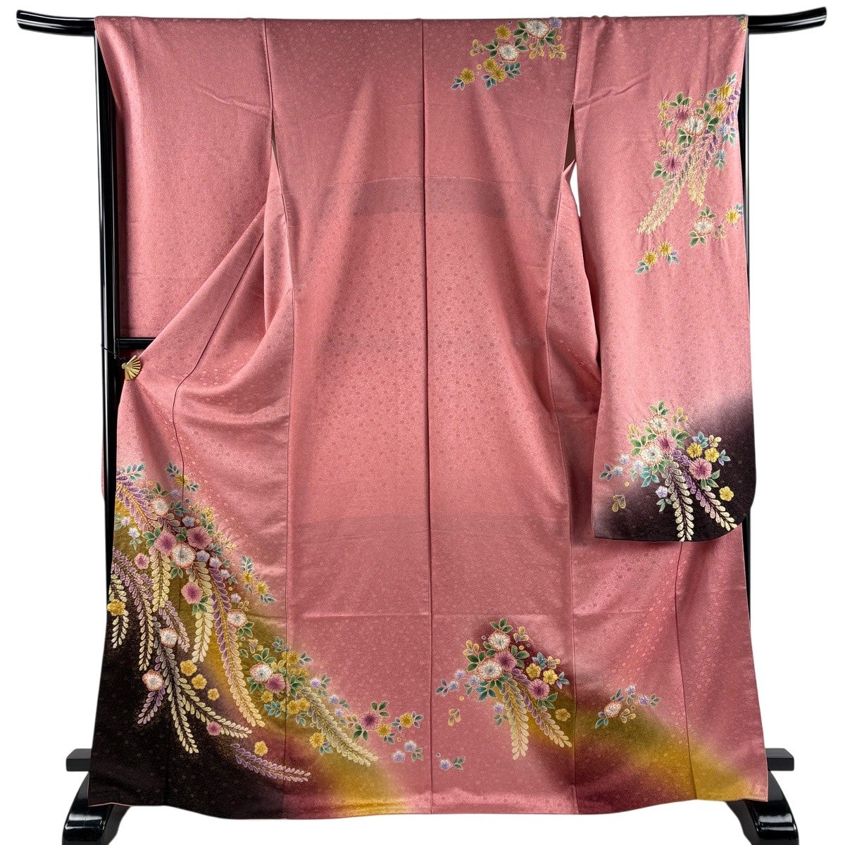 袋帯 名品 辻が花 幾何学模様 金通し サーモンピンク お太鼓柄 正絹