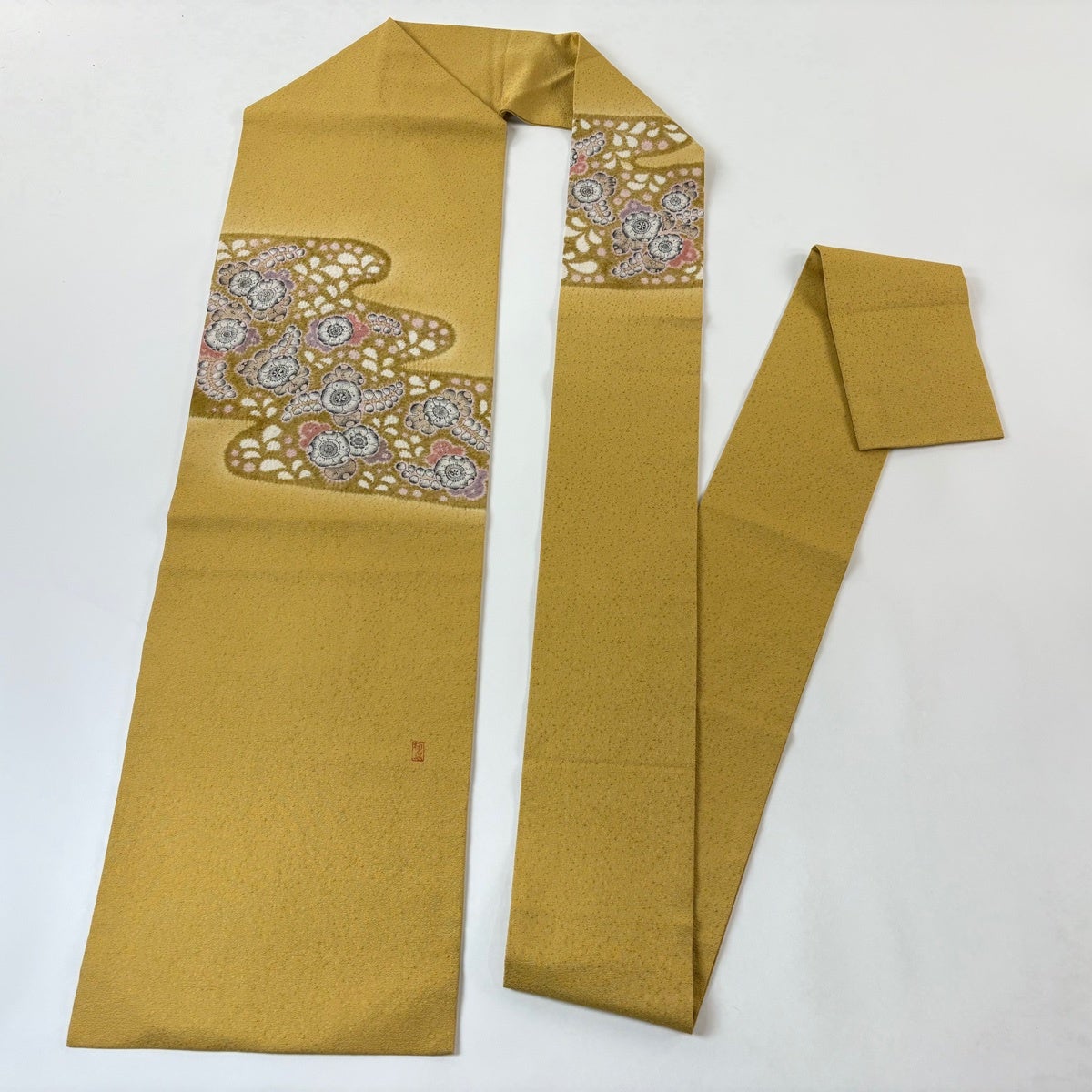 美品】 名古屋帯 名品 落款あり 辻が花 黄土色 正絹｜中古・古着