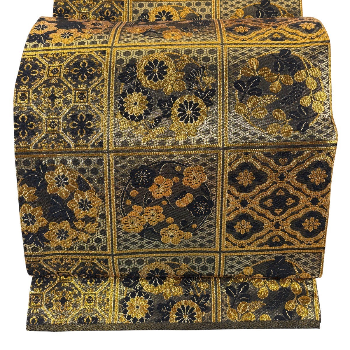 美品】 丸帯 名品 花丸文 蜀江華文 箔 黒 全通 正絹｜中古・古着