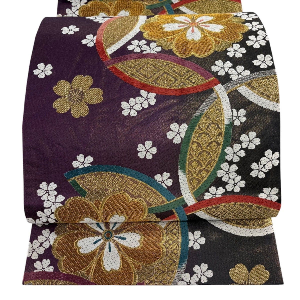 袋帯 秀品 桜 有職文様 金銀糸 唐織 紫 六通 正絹｜中古・古着