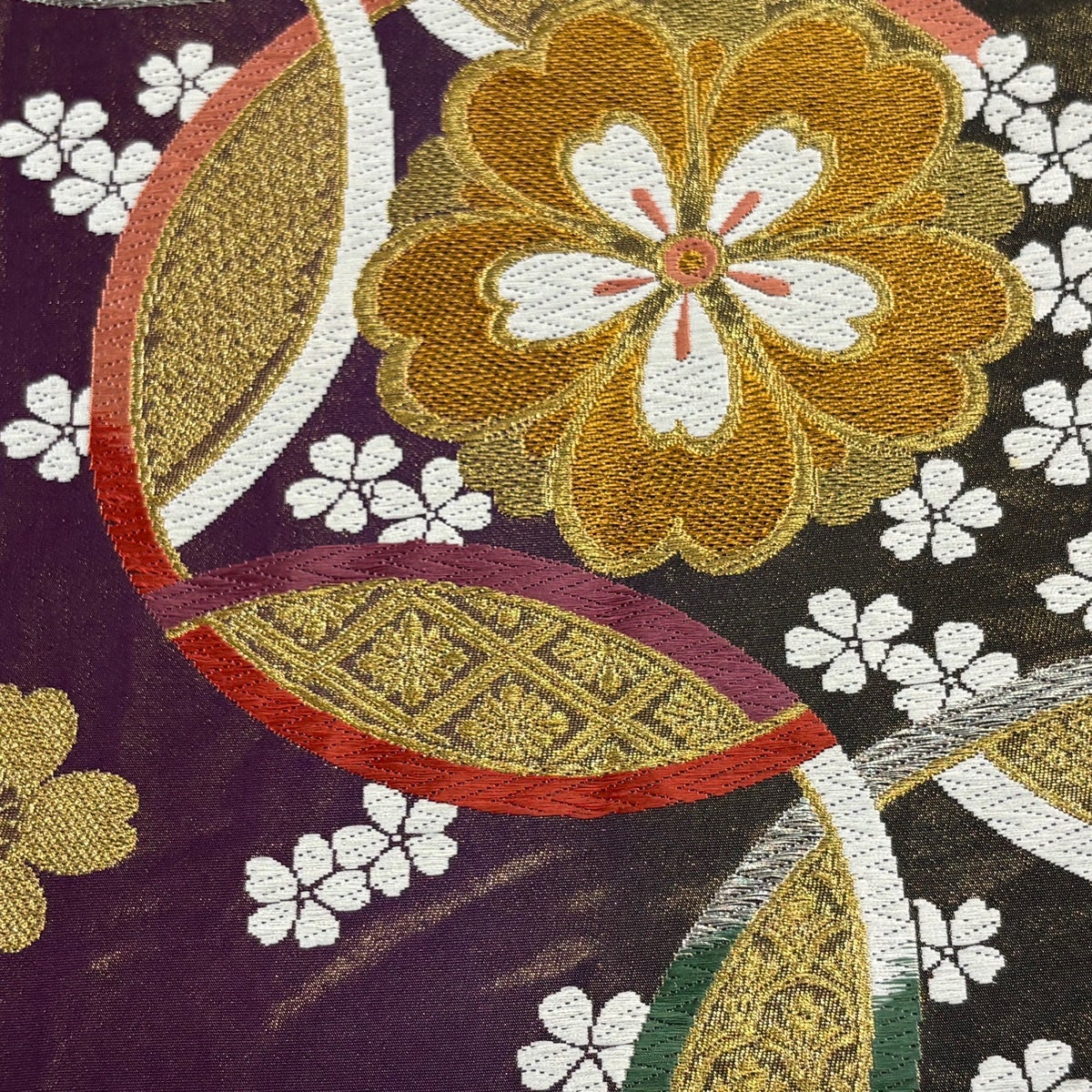 袋帯 秀品 桜 有職文様 金銀糸 唐織 紫 六通 正絹｜中古・古着