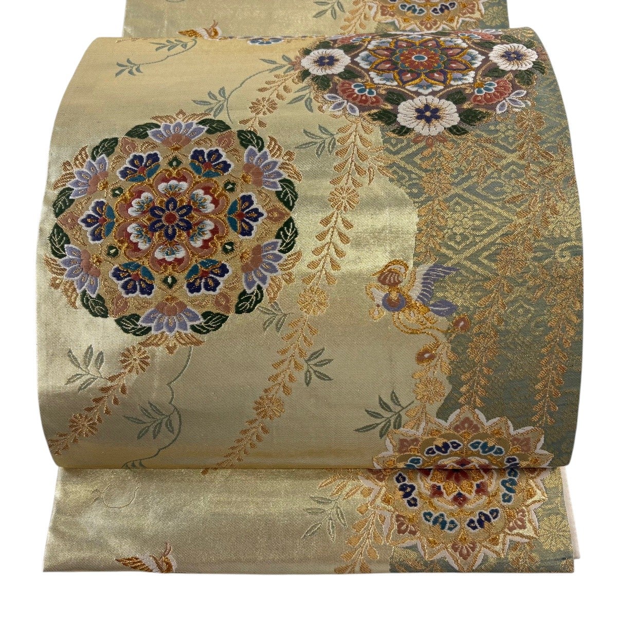 美品】 袋帯 秀品 華文 花鳥 金糸 箔 金色 六通 正絹｜中古・古着