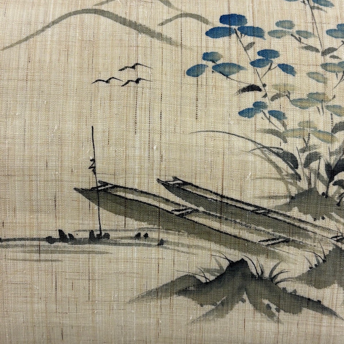 美品】 名古屋帯 名品 紬地 夏帯 舟 草花 ベージュ 正絹｜中古・古着