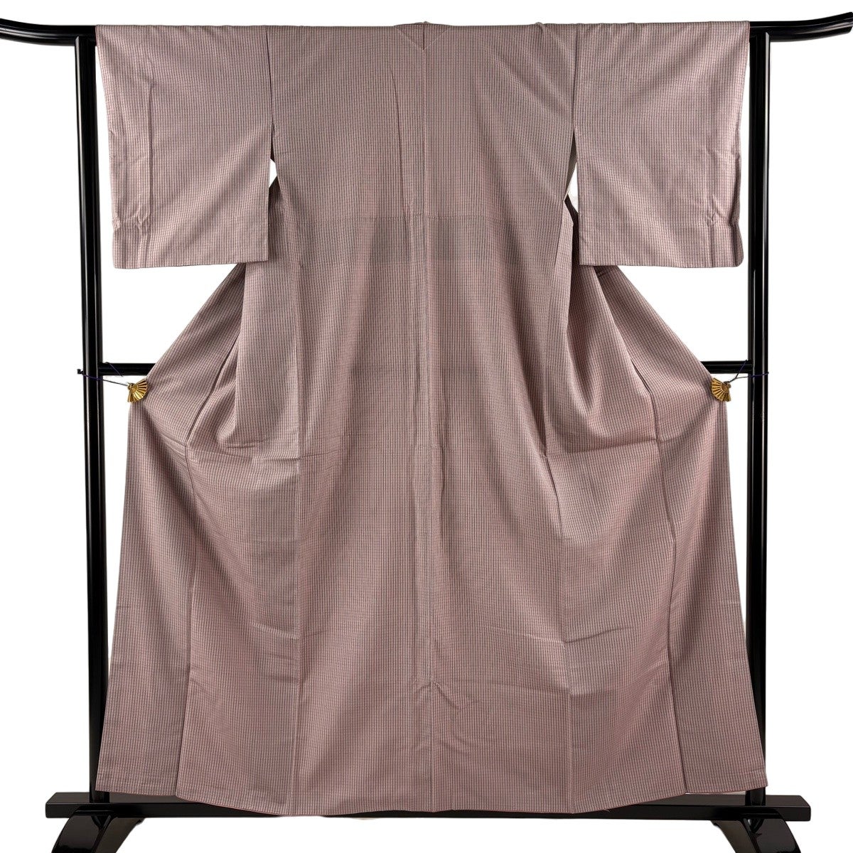 紬 身丈158.5cm 裄丈63cm S 袷 格子 薄小豆 正絹 秀品｜中古・古着