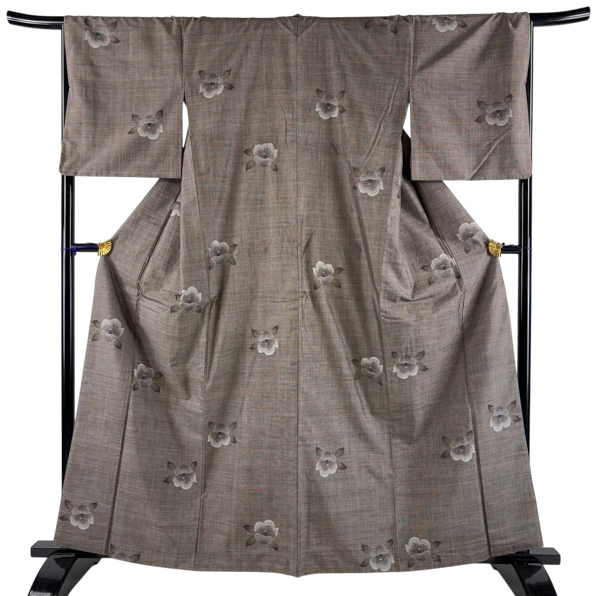 小紋 身丈160cm 裄丈66.5cm M 袷 椿 青灰色 正絹 優品｜中古・古着