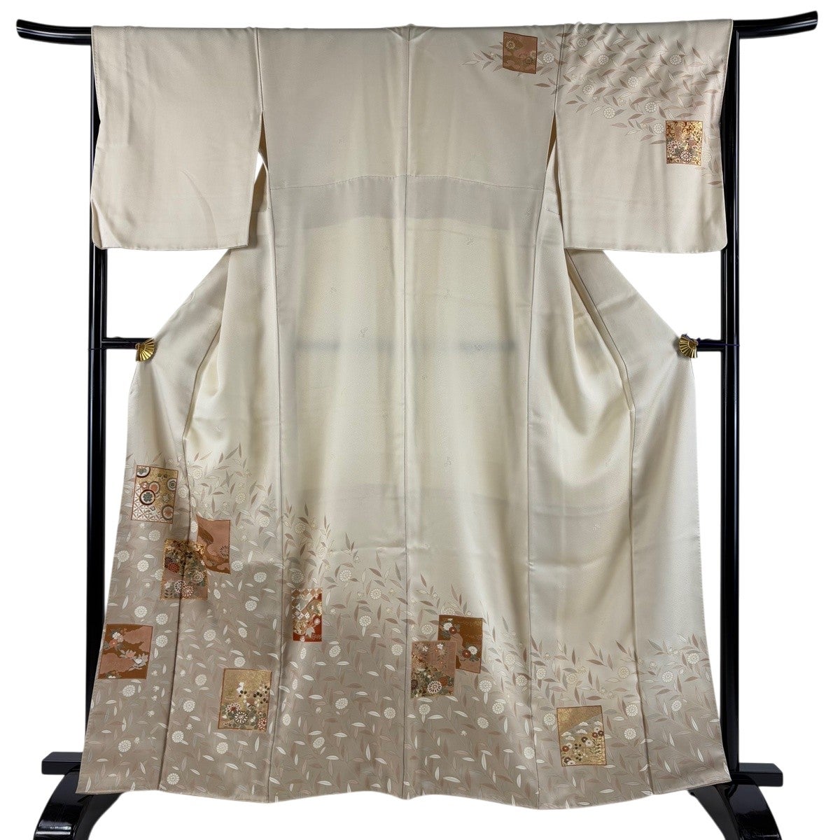 美品】 訪問着 身丈162cm 裄丈67cm M 袷 色紙 草花 金糸 金彩 薄茶色