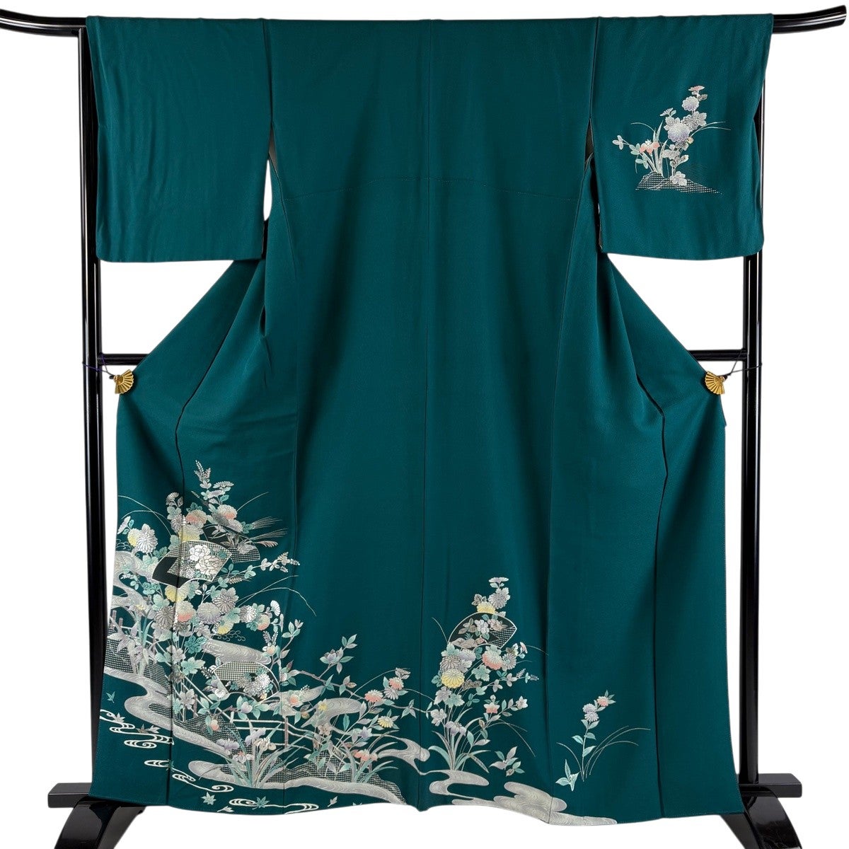 振袖 身丈162cm 裄丈68cm L 袷 菊 七宝 金通し 金彩 赤 正絹 名品
