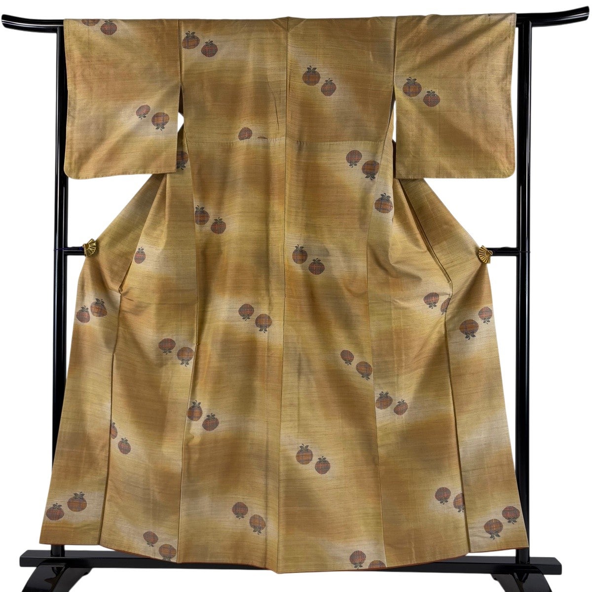 紬 身丈154cm 裄丈63cm S 単衣 花唐草 縦縞 薄紫 正絹 秀品｜中古