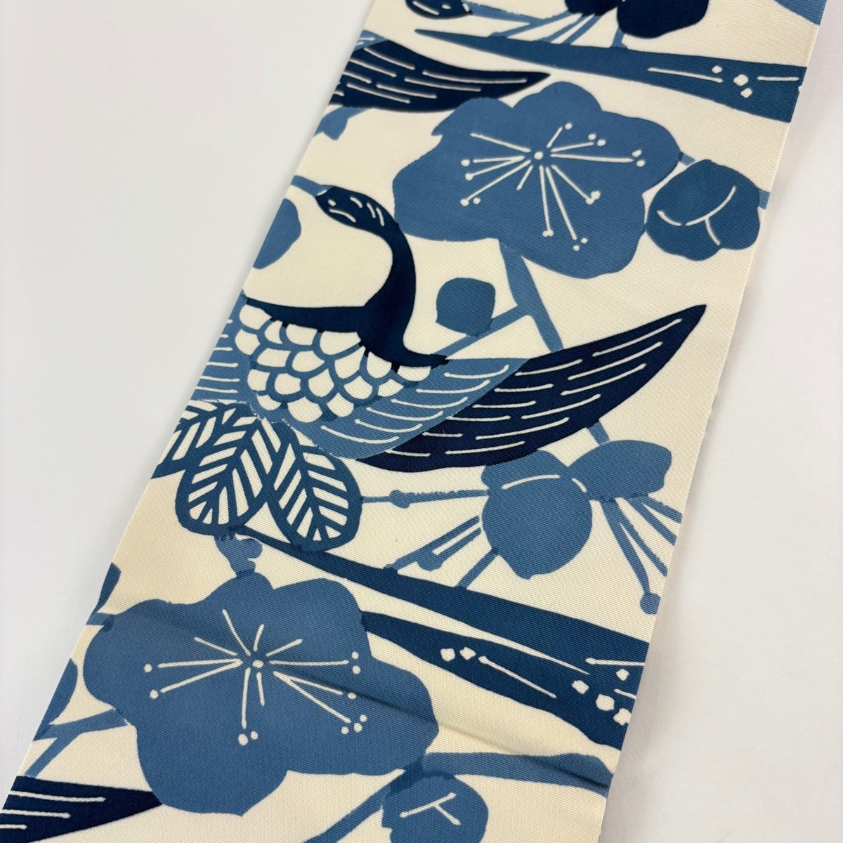 名古屋帯 秀品 鳥 枝梅 クリーム 正絹｜中古・古着・リサイクル着物