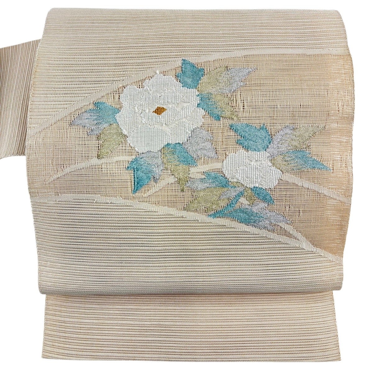 名古屋帯 秀品 夏帯 絽 草花 金銀糸 ベージュ 正絹｜中古・古着