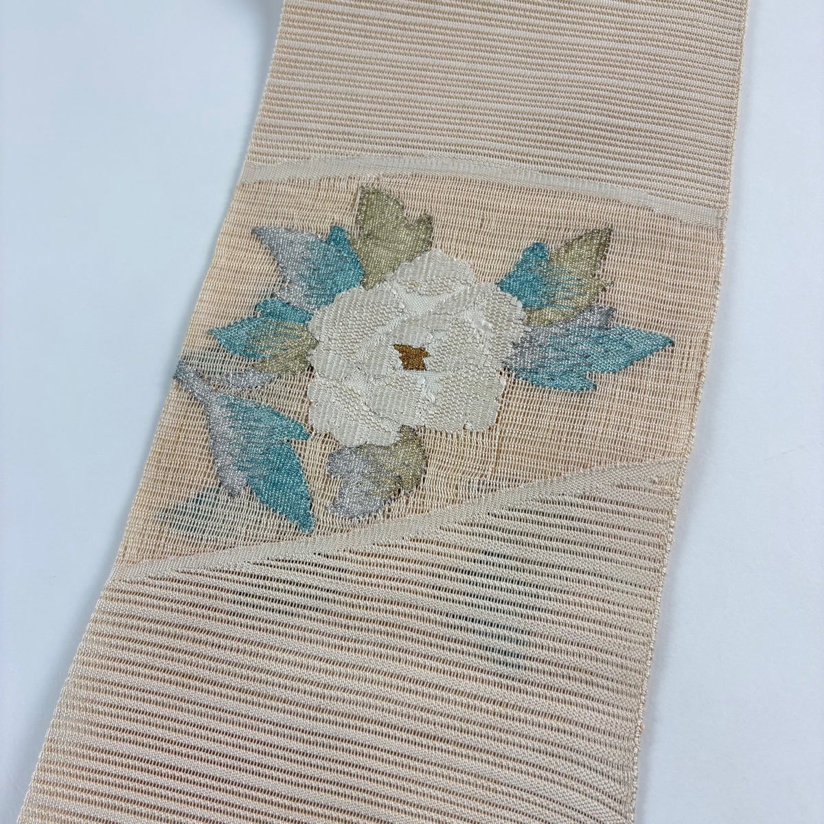 名古屋帯 秀品 夏帯 絽 草花 金銀糸 ベージュ 正絹｜中古・古着