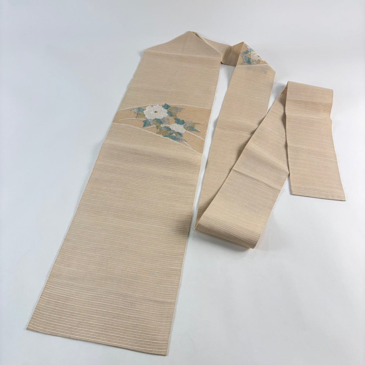 名古屋帯 秀品 夏帯 絽 草花 金銀糸 ベージュ 正絹｜中古・古着