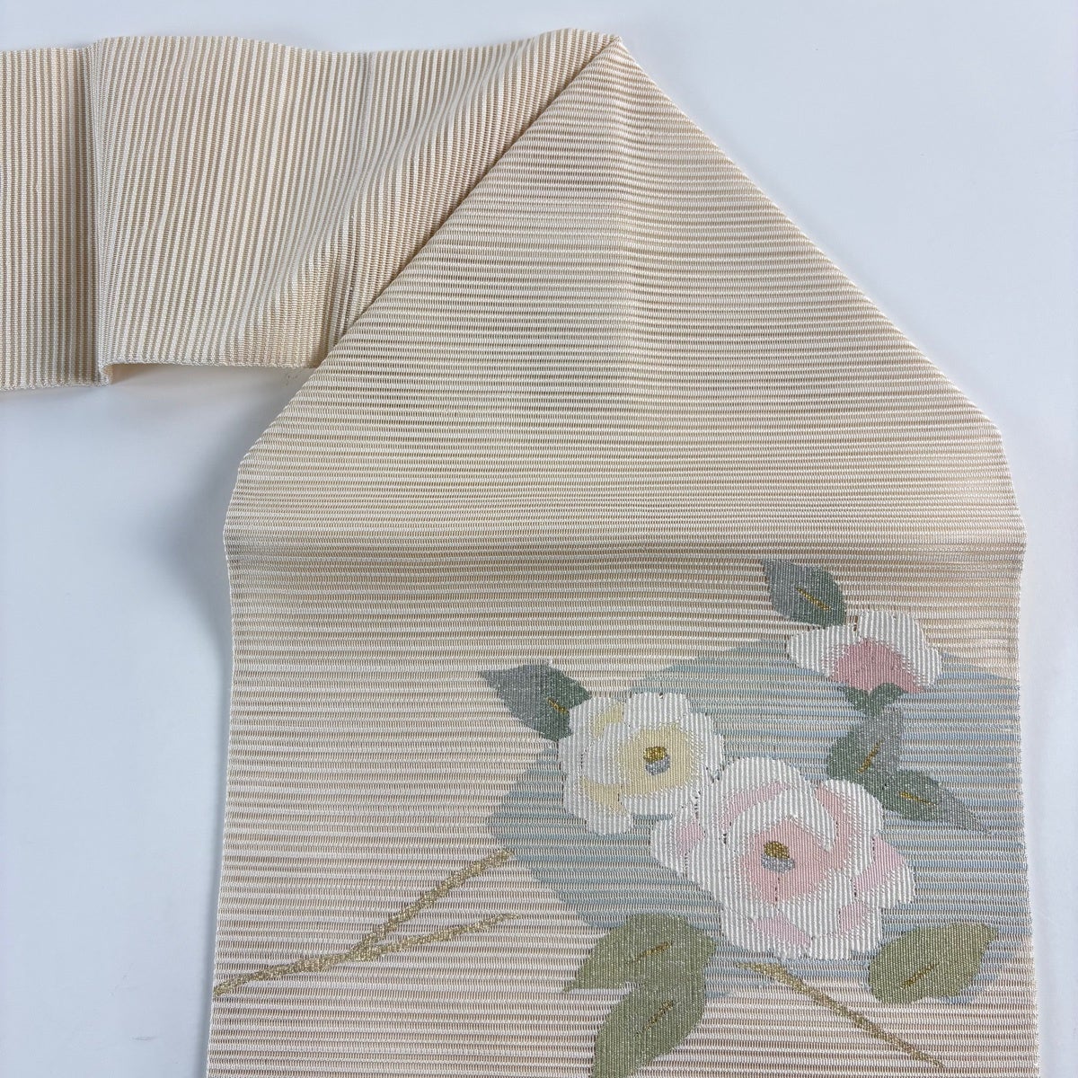美品】 名古屋帯 秀品 夏帯 絽 枝花 金銀糸 ベージュ 正絹｜中古・古着