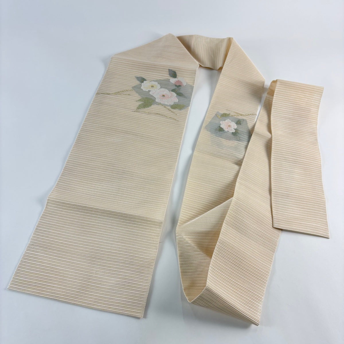 美品】 名古屋帯 秀品 夏帯 絽 枝花 金銀糸 ベージュ 正絹｜中古・古着