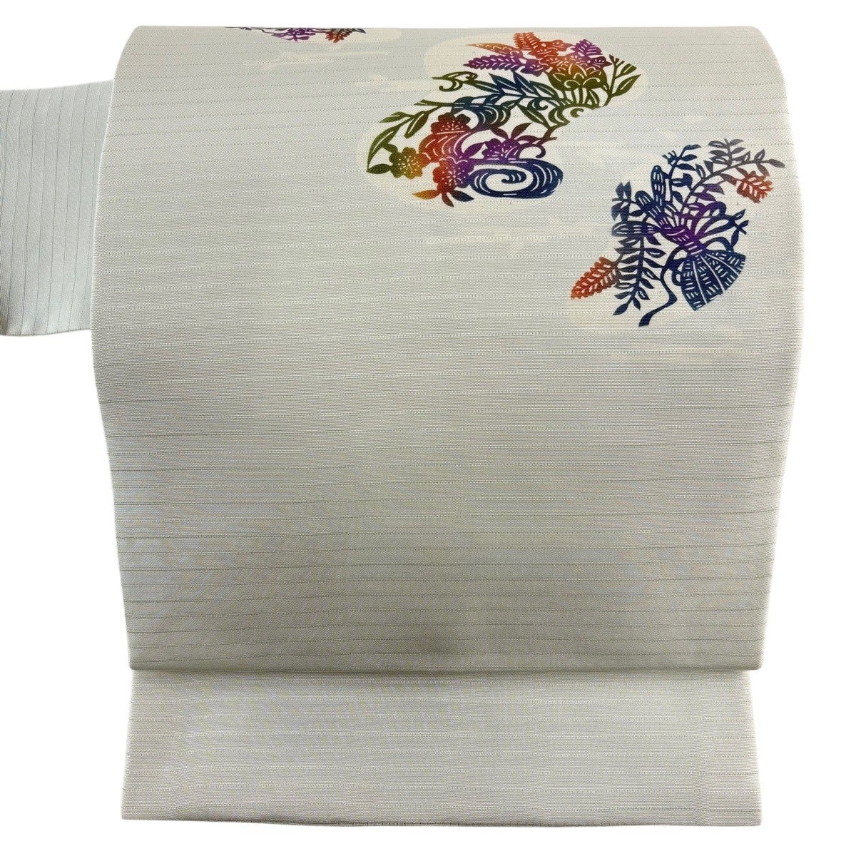 名古屋帯 秀品 夏帯 絽 草花 流水 灰色 正絹｜中古・古着・リサイクル