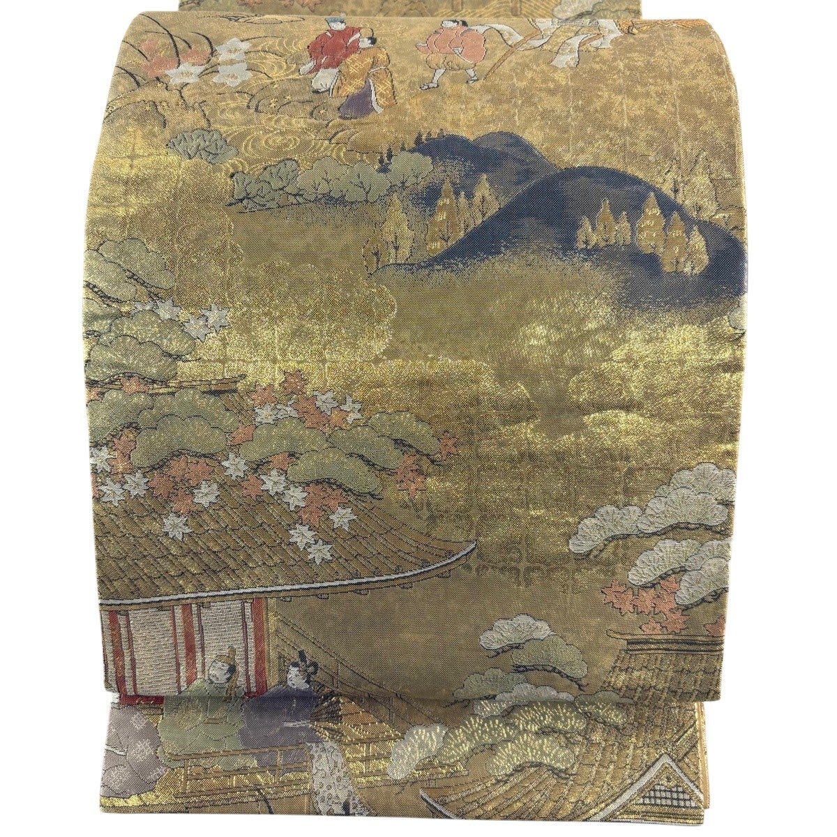 30%OFF 【美品】 袋帯 秀品 霞流水唐草文 金糸 箔 金色 六通 正絹 K30