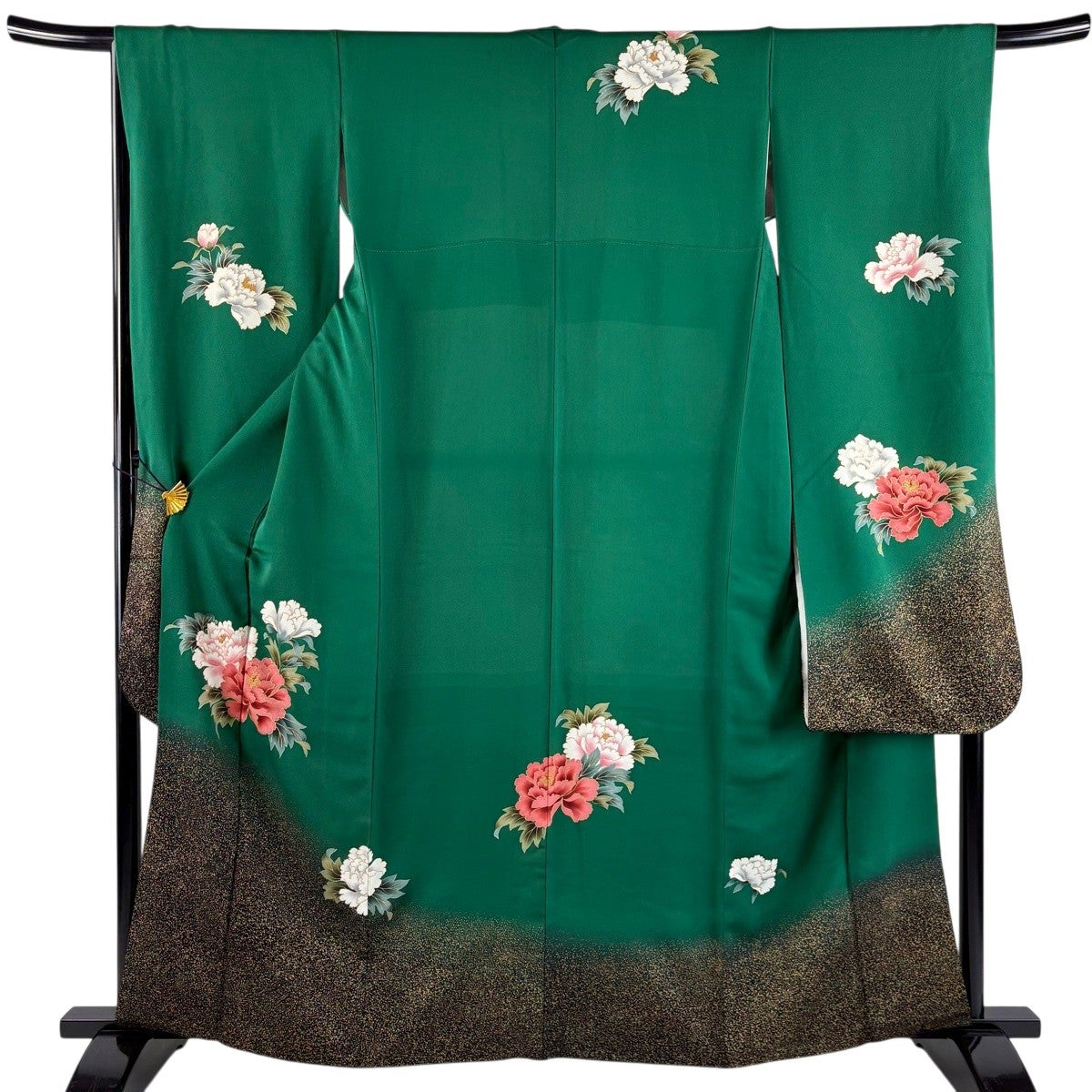 振袖 身丈161.5cm 裄丈66cm M 袷 牡丹 花唐草 箔 金銀彩 赤 正絹 名品