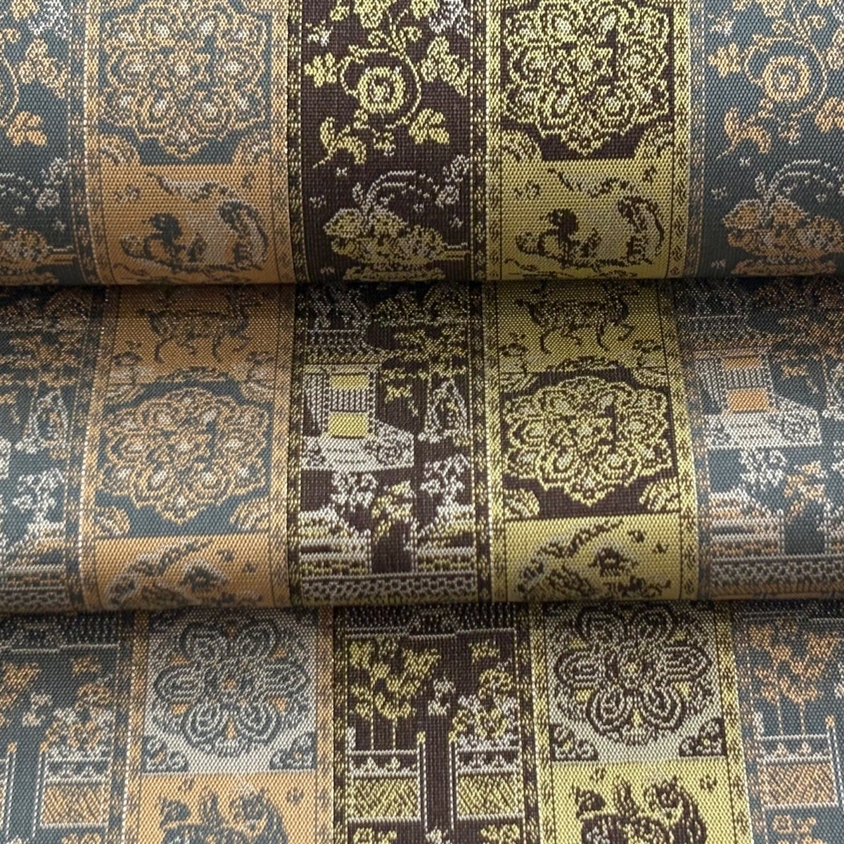 美品】 開き名古屋帯 逸品 龍村美術織物 証紙あり 紅牙瑞錦 銀糸 青
