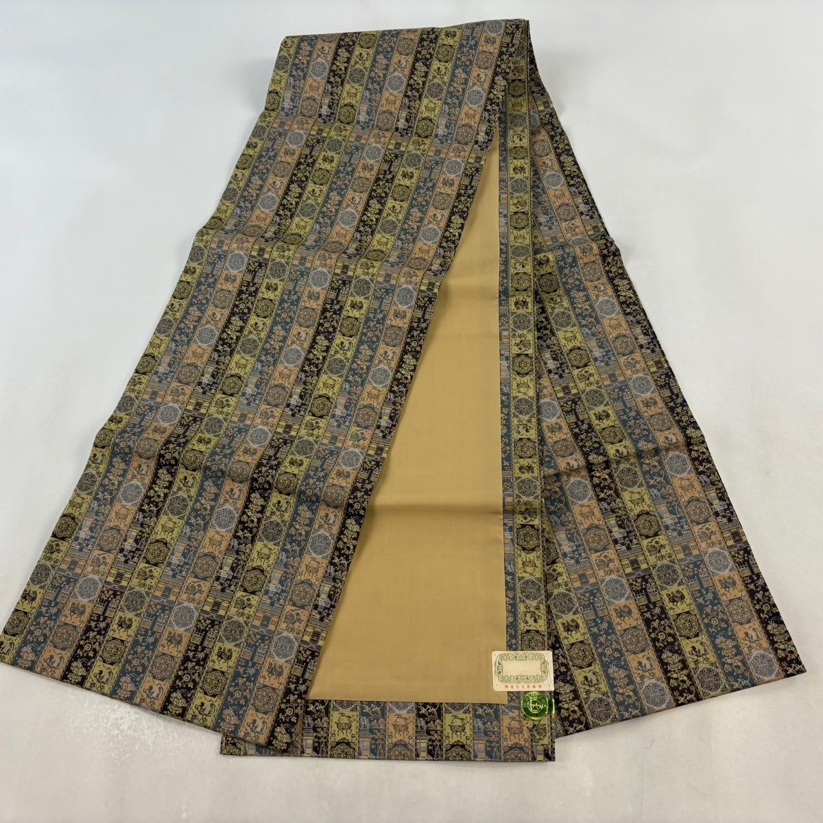 美品】 開き名古屋帯 逸品 龍村美術織物 証紙あり 紅牙瑞錦 銀糸 青