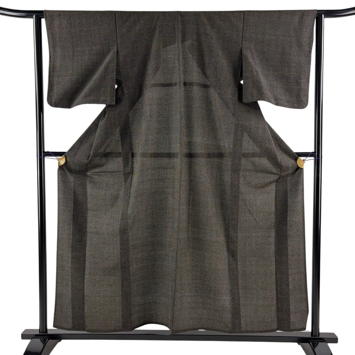 訪問着 身丈163.5cm 裄丈63cm S 薄物 夏紬地 葉と実 墨色 正絹 秀品