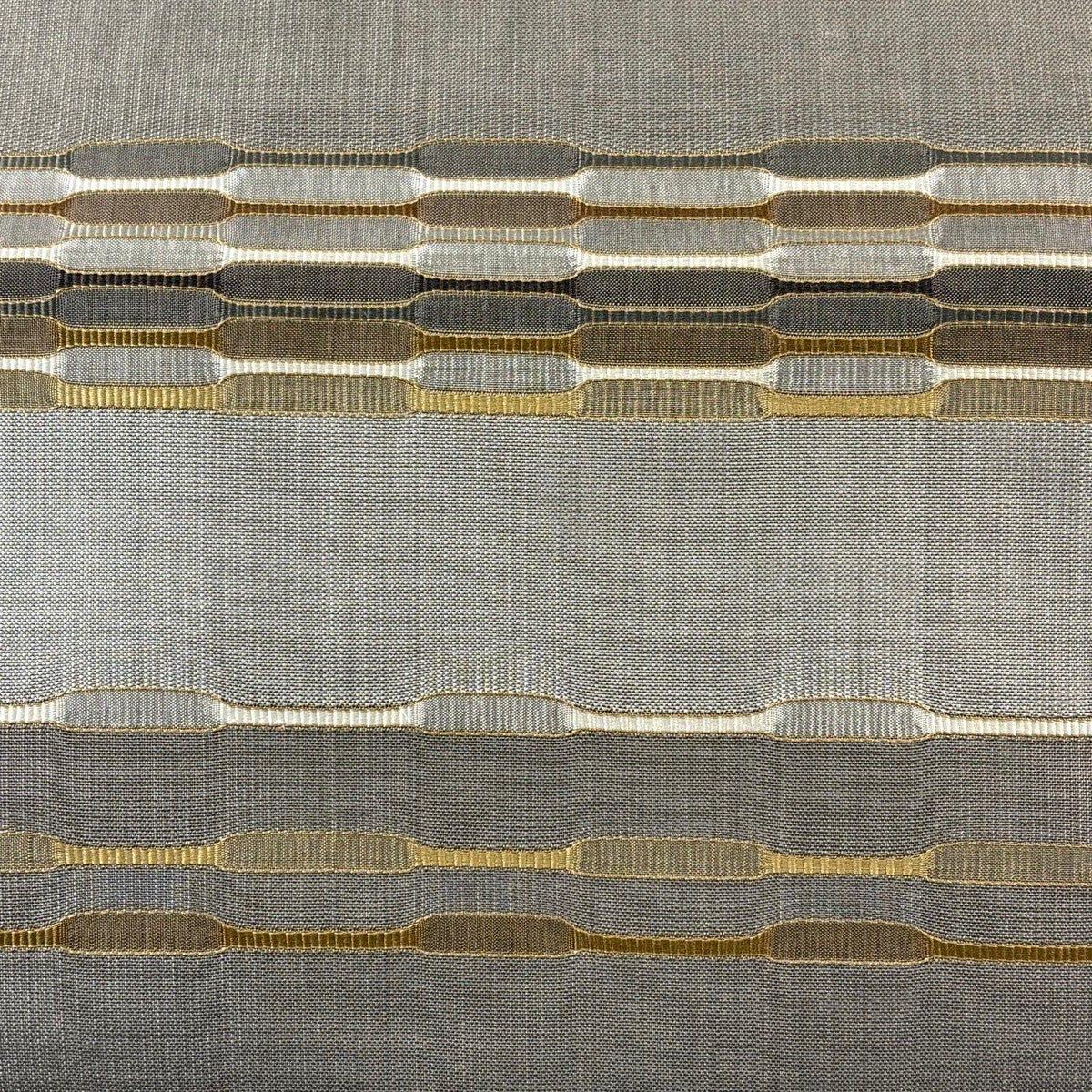 名古屋帯 逸品 藤山千春 吉野間道 段縞 幾何学 灰茶 正絹｜中古・古着
