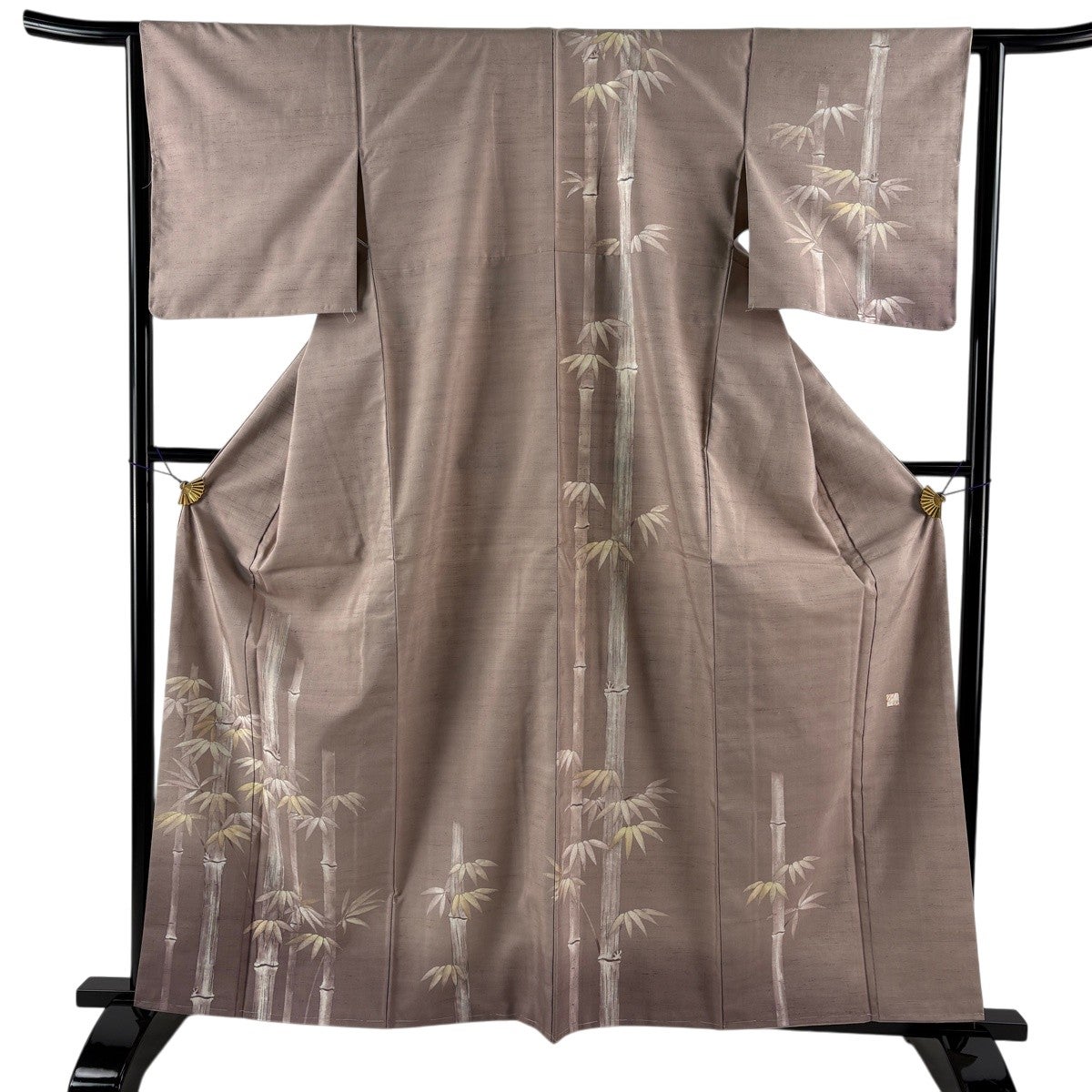 希少訪問着裄丈長め 美品】 訪問着 身丈162cm 裄丈62.6cm S 袷 落款あり 竹 薄小豆 正絹