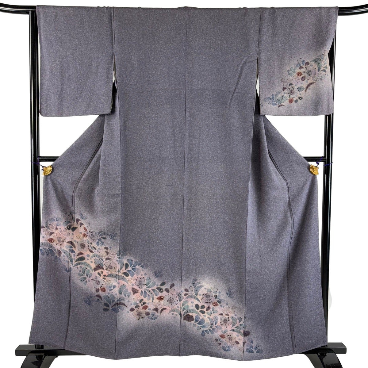 訪問着 身丈160.5cm 裄丈66cm M 袷 辻が花 ぼかし 灰紫 正絹 名品
