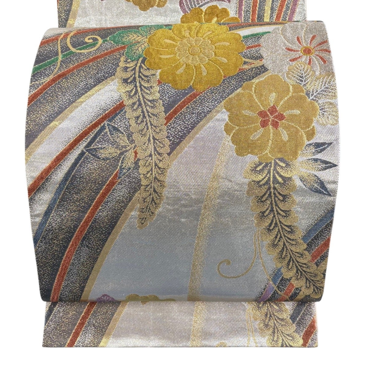 50%OFF 袋帯 秀品 振袖向き 桜 金糸 箔 銀色 六通 正絹 K50｜中古