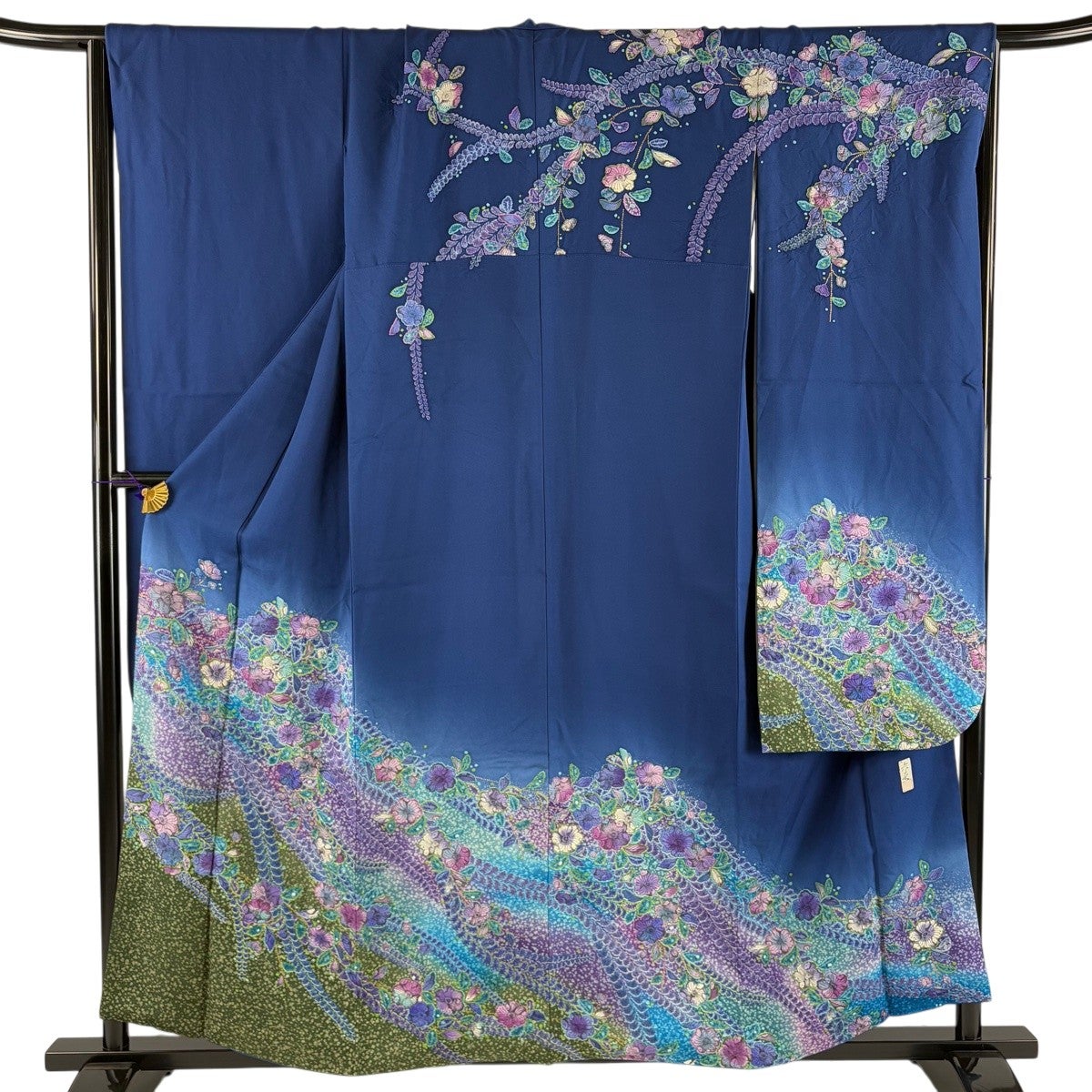 振袖 身丈157.5cm 裄丈68.5cm L 袷 落款あり 辻が花 金彩 ぼかし 青