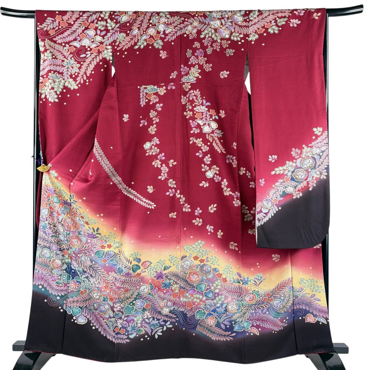 美品】 振袖 身丈163cm 裄丈66cm M 袷 やまと 辻が花柄 流水 金彩