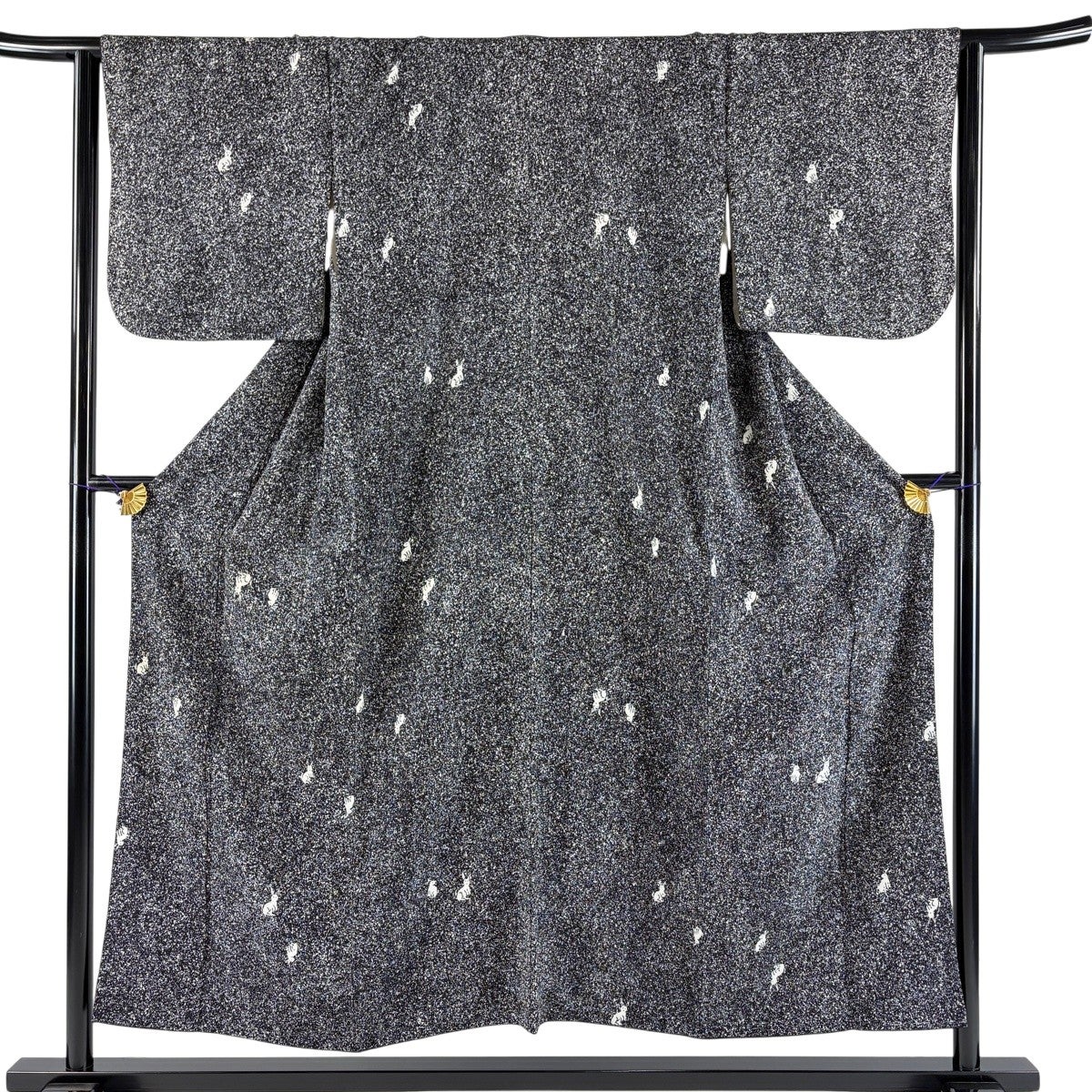 小紋 身丈152.5cm 裄丈63.5cm S 袷 うさぎ 黒 正絹 名品｜中古・古着
