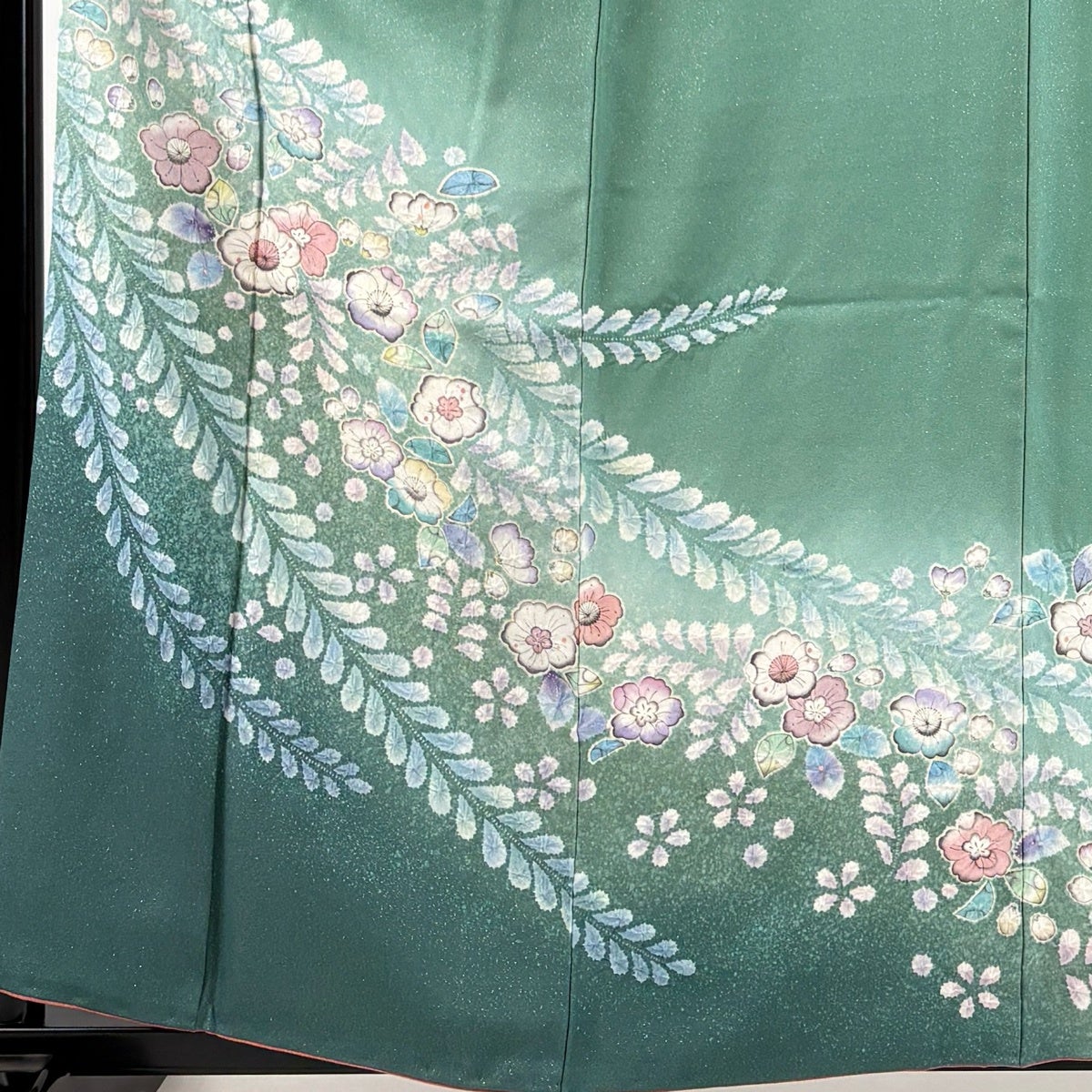 訪問着 身丈160.5cm 裄丈65cm M 袷 辻が花柄 銀通し ぼかし 緑 正絹
