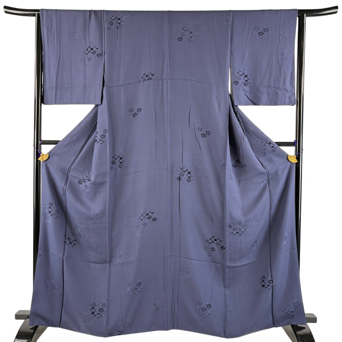 小紋 身丈165cm 裄丈64.5cm M 袷 鈴乃屋 花 雪輪 濃紺 正絹 名品｜中古