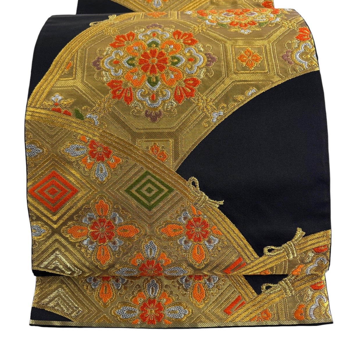 美品】 袋帯 秀品 華文 亀甲 金糸 箔 クリーム 六通 正絹｜中古・古着