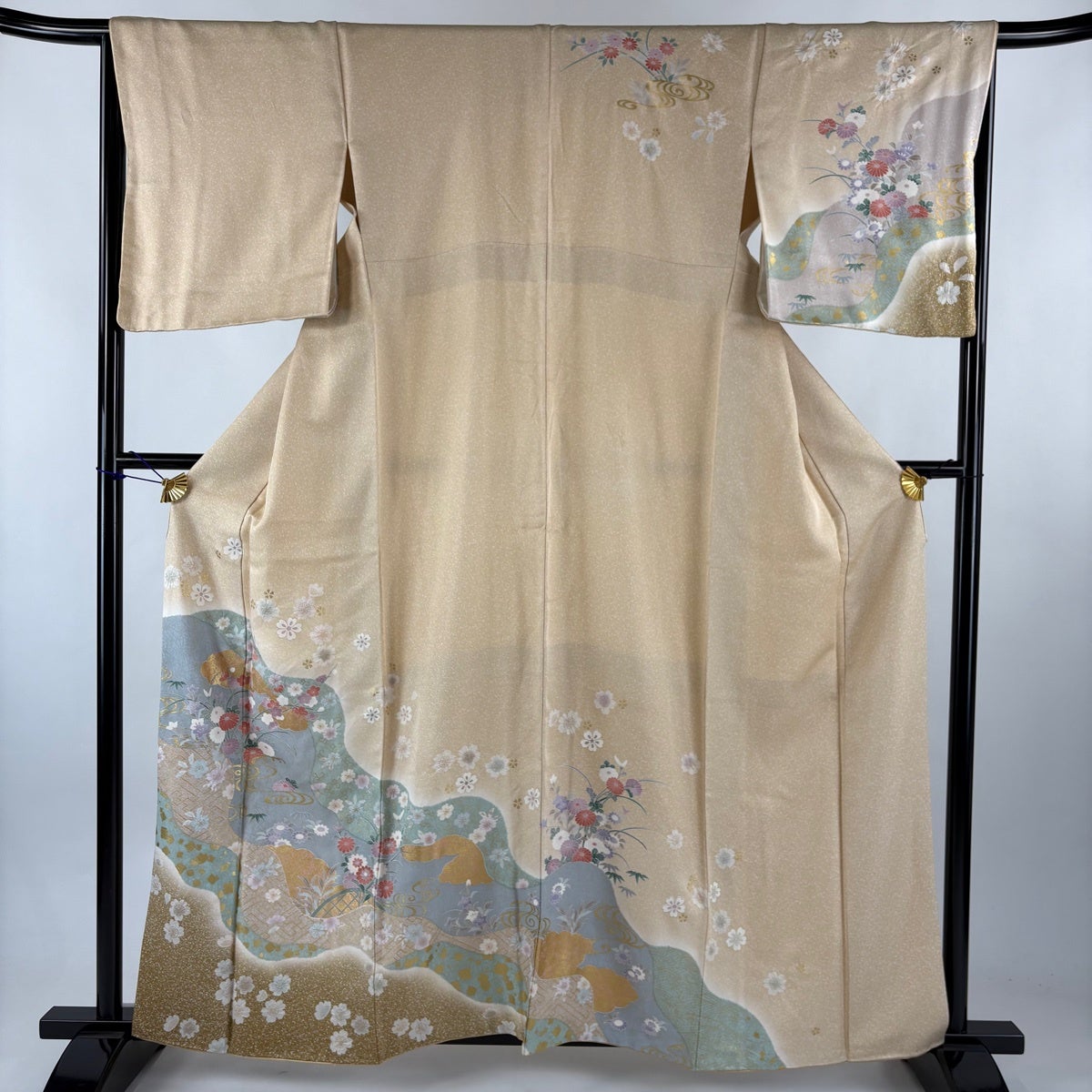 訪問着 身丈162cm 裄丈65.5cm M 袷 草花 立涌 絞り 金彩 紫 正絹 秀品