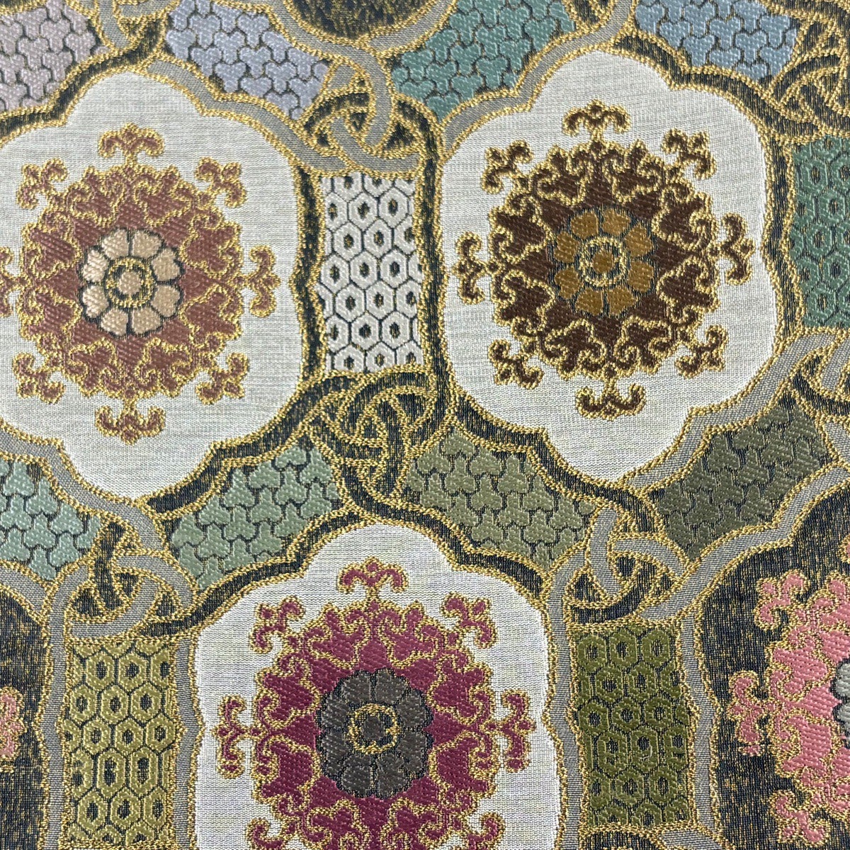 美品】 袋帯 名品 華文 亀甲 金糸 箔 墨色 お太鼓柄 正絹｜中古・古着