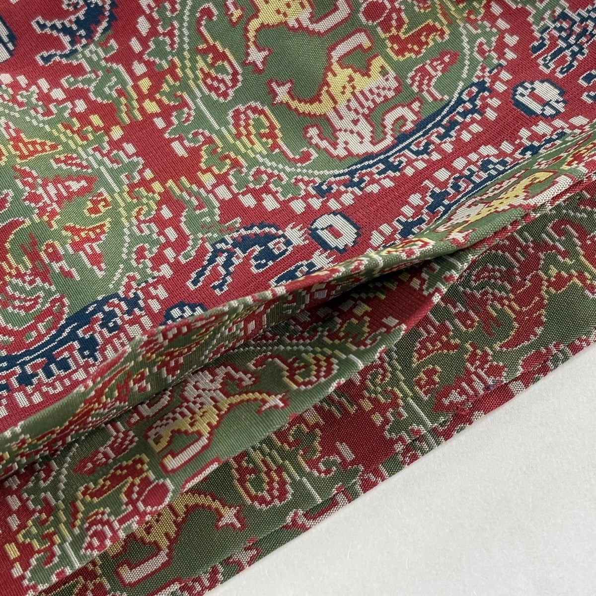 美品】 開き名古屋帯 名品 龍村美術織物 比翼仕立て 円文白虎朱雀錦 赤