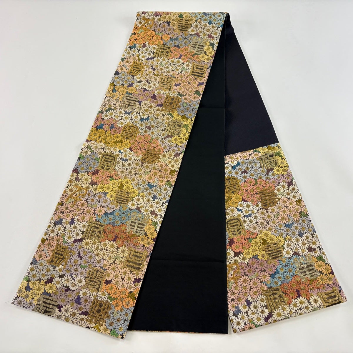 美品】 袋帯 名品 草木染 ますいわ屋 小菊福寿文 文字文 金糸 百色唐織