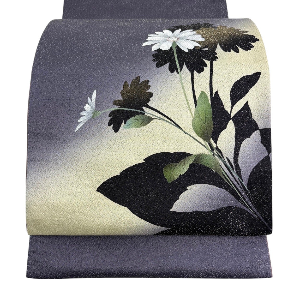 美品】 袋帯 名品 丹下雄介 落款あり やまと 草花 シルエット 銀糸