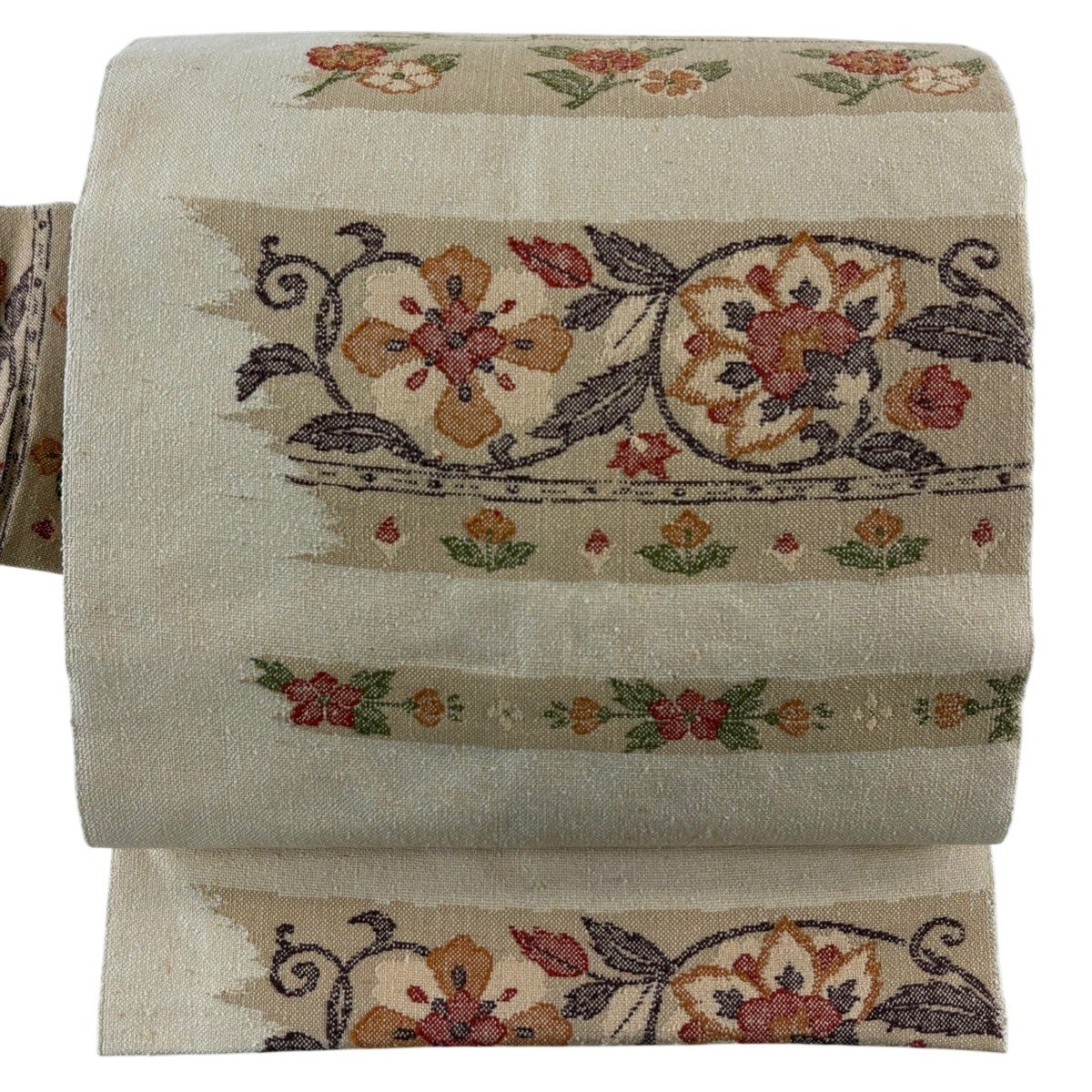 名古屋帯 優品 花唐草 草花 ベージュ 正絹｜中古・古着・リサイクル