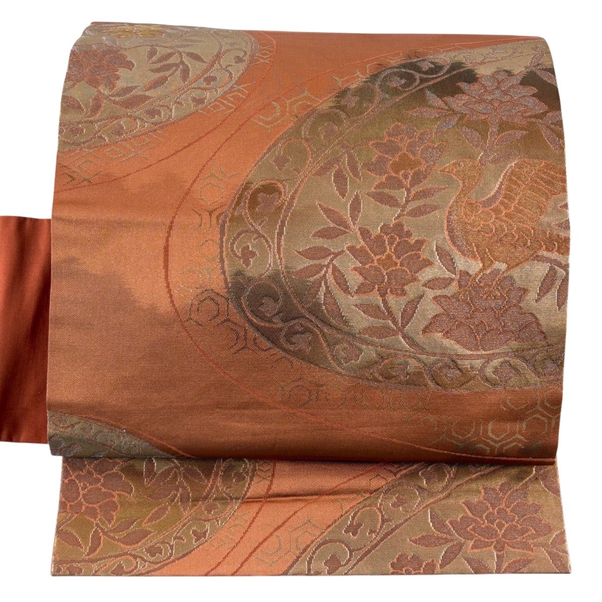 美品】 名古屋帯 優品 花菱 亀甲 箔 オレンジ 正絹｜中古・古着