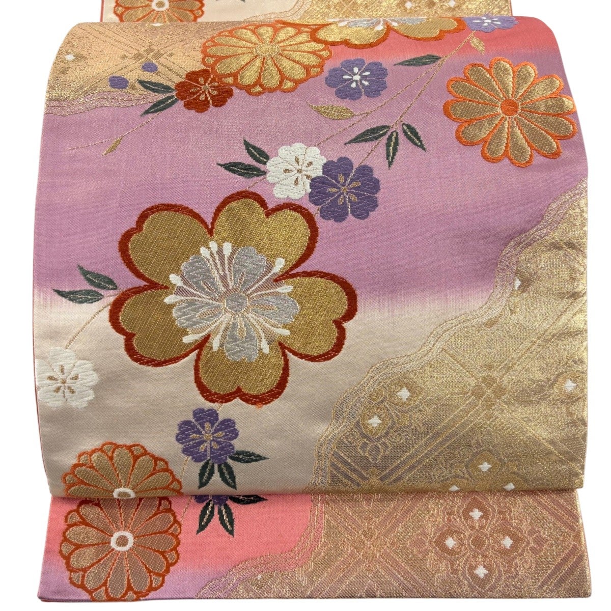 袋帯 秀品 華文 菊 金銀糸 刺繍 金色 お太鼓柄 正絹｜中古・古着