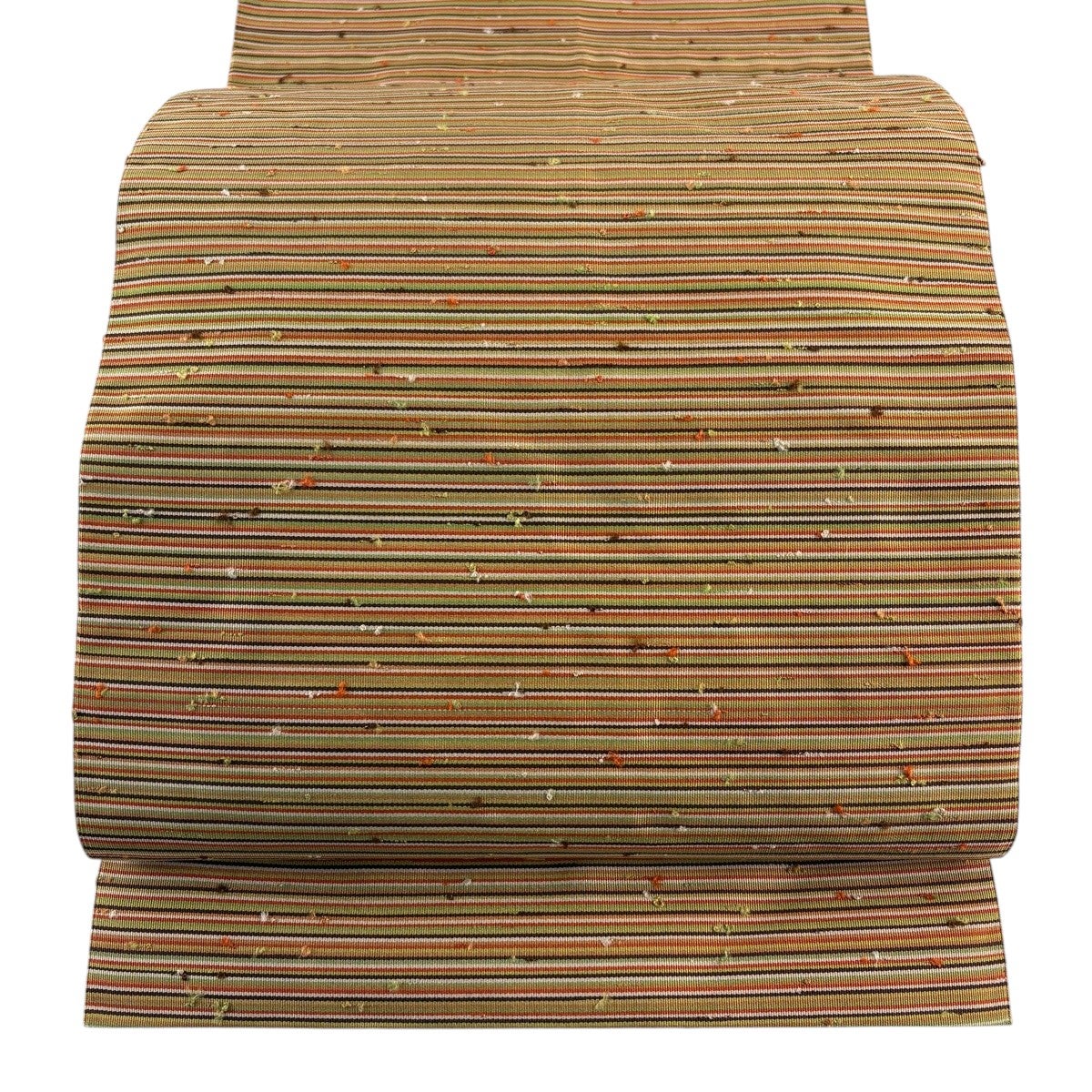 美品】 名古屋帯 優品 八寸名古屋帯 松葉仕立て 段縞模様 茜色 正絹