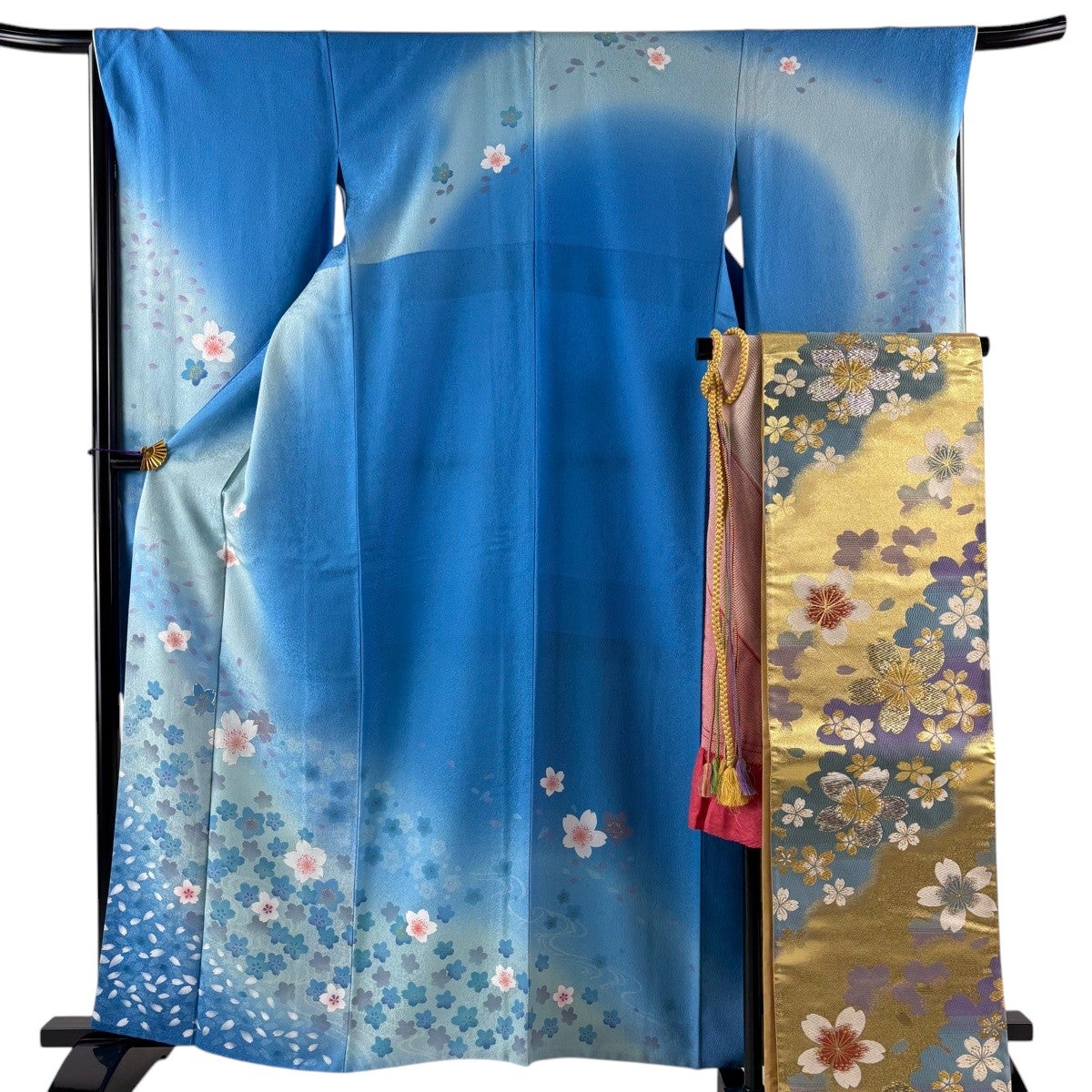 振袖 身丈161cm 裄丈67cm M 袷 袋帯フルセット 桜 桜の花びら 銀通し