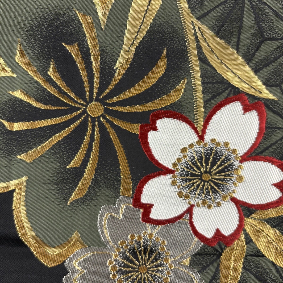 振袖 身丈166.5cm 裄丈68.5cm L 袷 袋帯フルセット 鳥 桜 金糸 金彩
