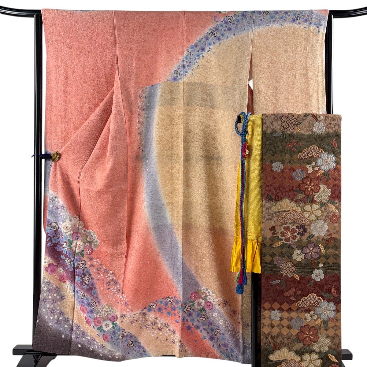 振袖 身丈159cm 裄丈63cm S 袷 袋帯フルセット 桜 桜の花びら 金通し
