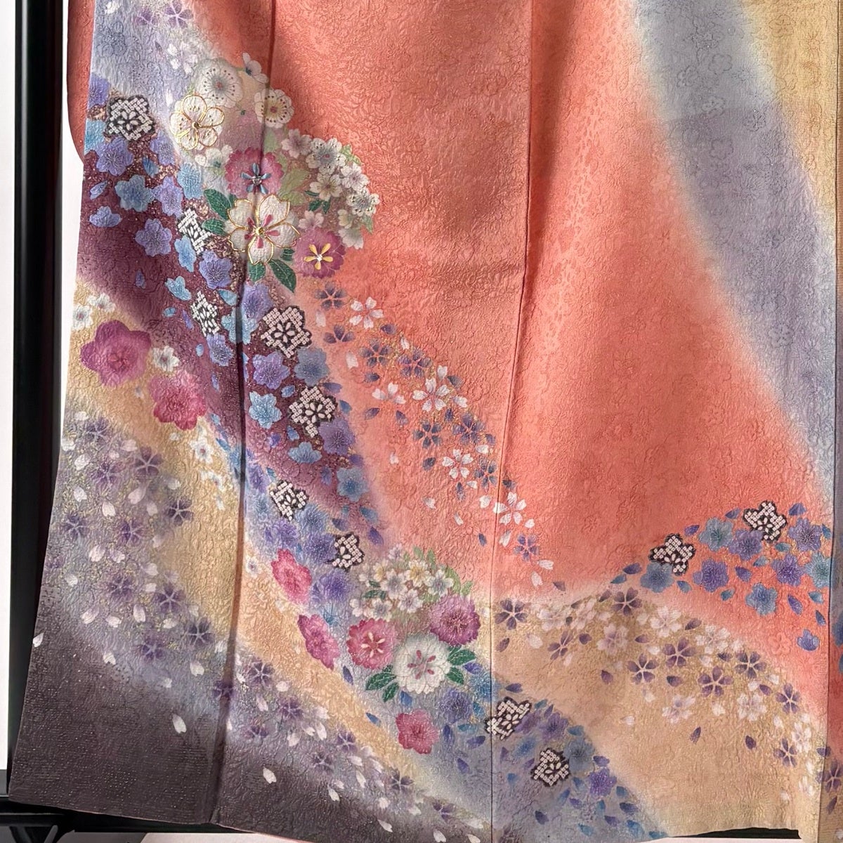 振袖 身丈159cm 裄丈63cm S 袷 袋帯フルセット 桜 桜の花びら 金通し