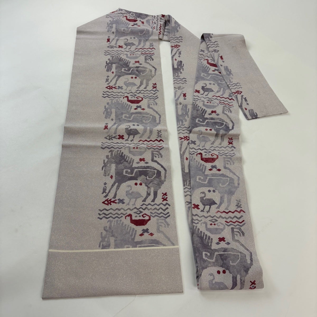 名古屋帯 秀品 馬 鳥 灰紫 正絹｜中古・古着・リサイクル着物通販