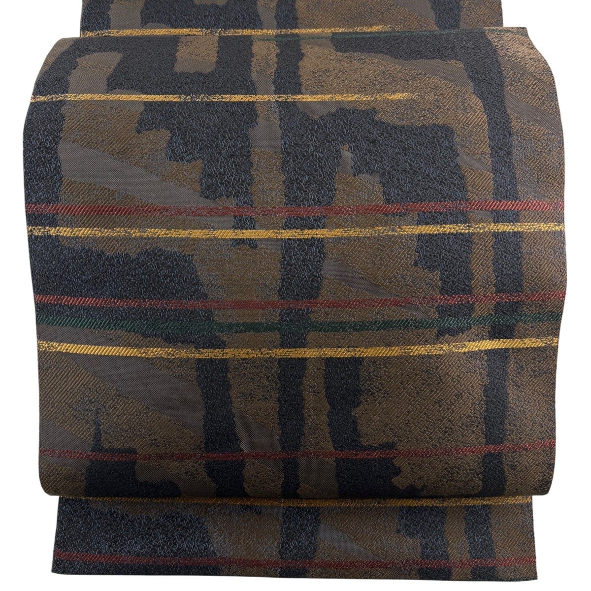 美品】 名古屋帯 秀品 八寸名古屋帯 松葉仕立て 幾何学模様 茶色 正絹