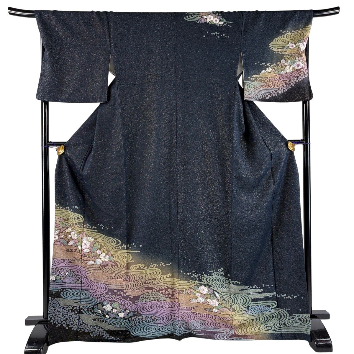 美品】 訪問着 身丈171cm 裄丈68.5cm L 袷 紬地 草花 霞 絞り 染め分け